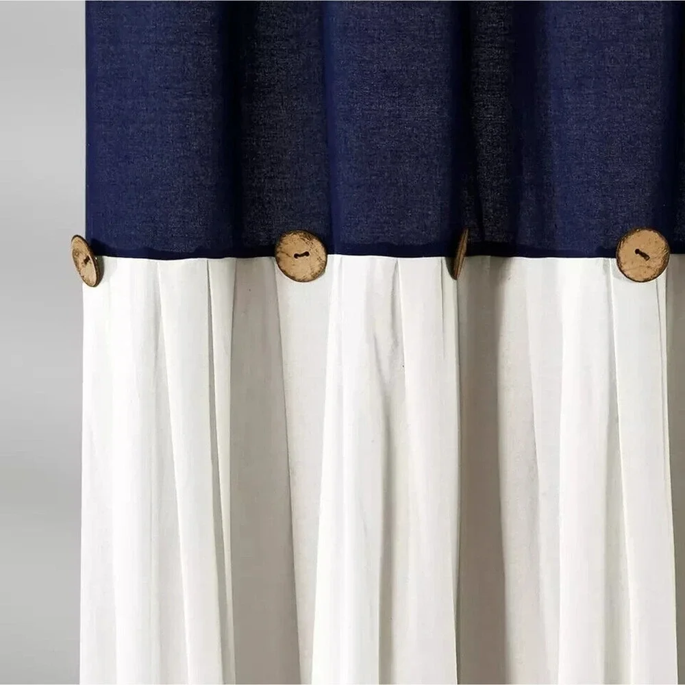 Lush Decor Navy & White Linen Button Shower‎ Curtain, 72″ X 72″ New